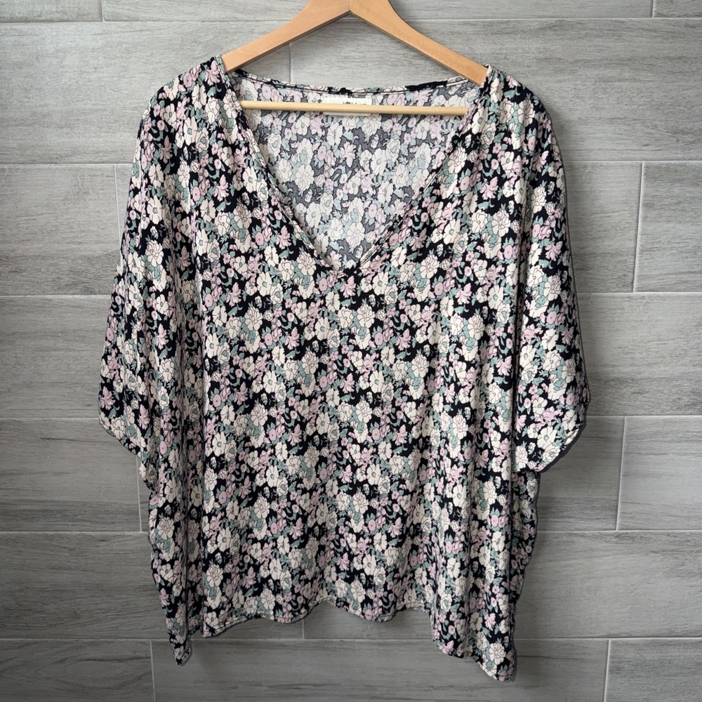 Natural Life Easy V-Neck XL Floral Top Dolman Sleeve Relaxed Shirt Cottagecore